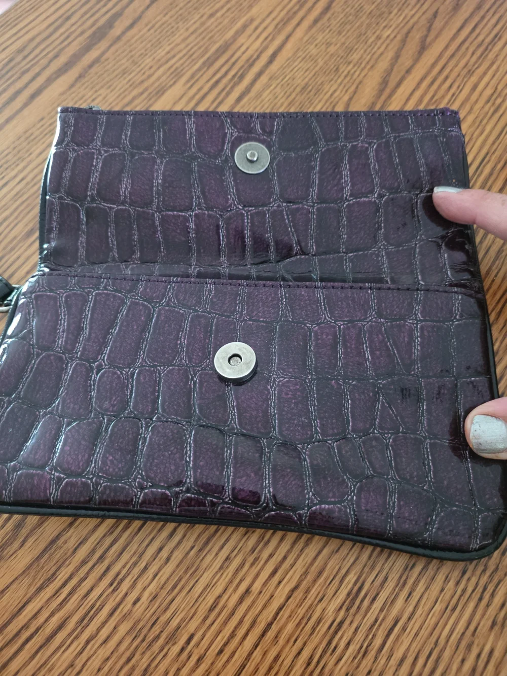 Simply Vera Vera Wang Purple Patent Leather Croc-Embossed Fold Zippered Wristlet
